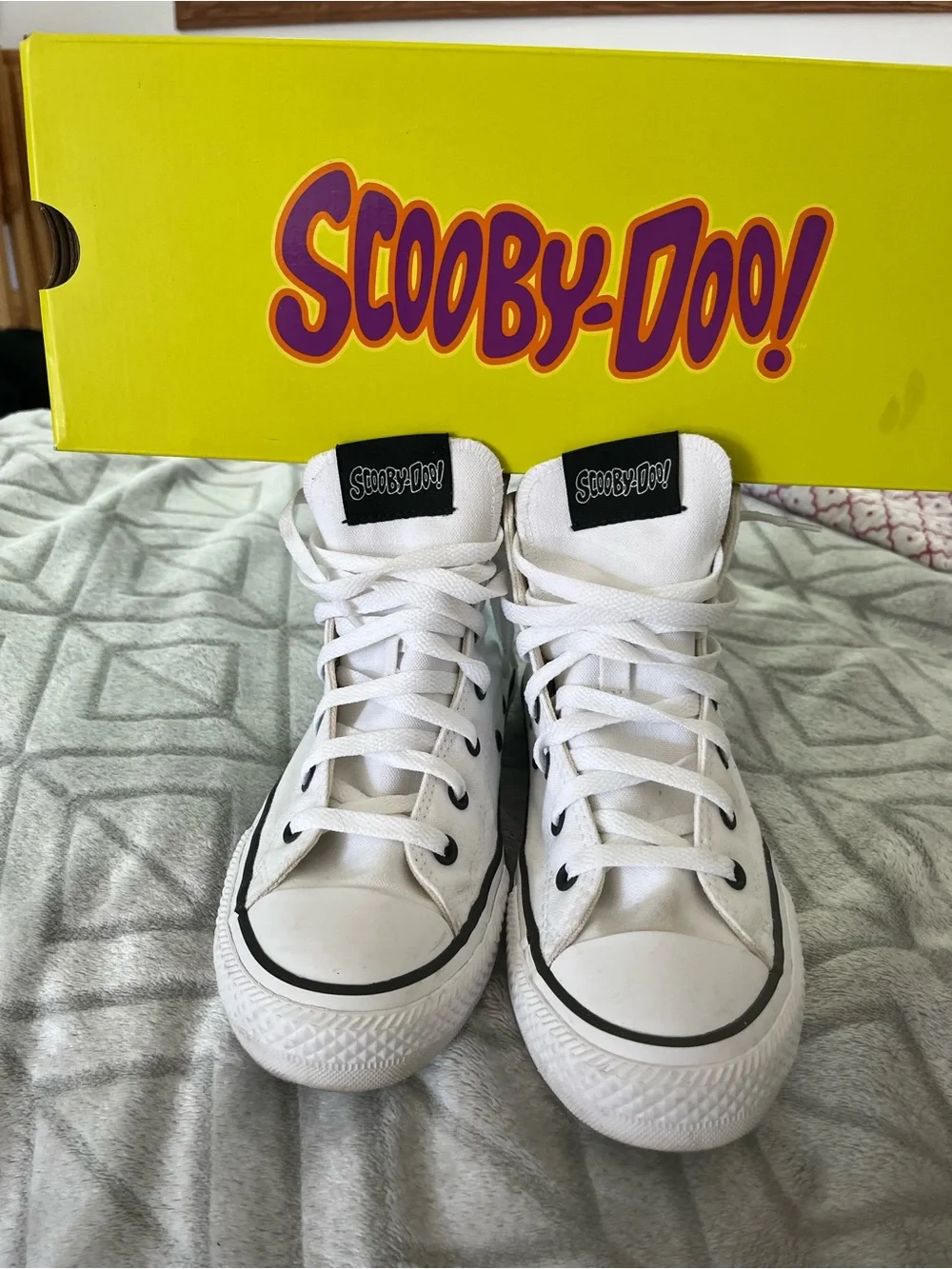 Converse White High Top Sneakers with Orange Graphic